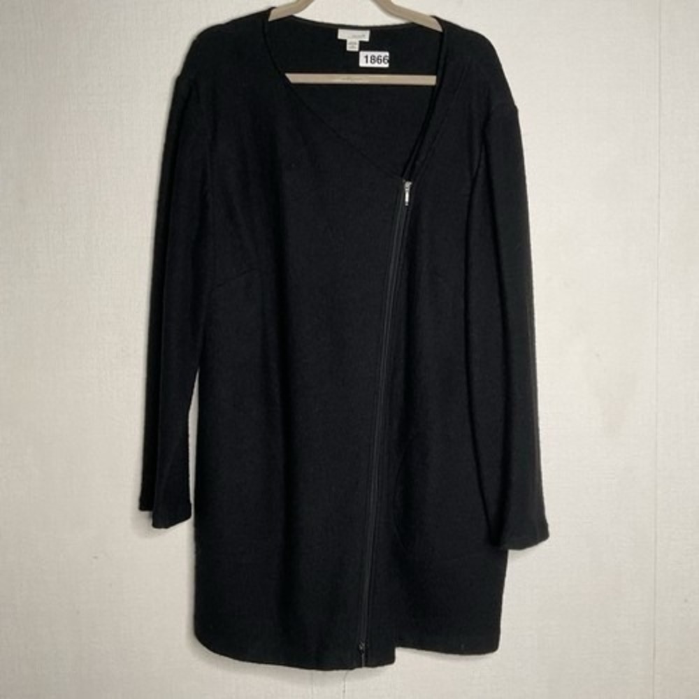 Pure J. Jill Black Asymmetrical Zip Cardigan Women 1X Philippines‎ Wool/Viscose